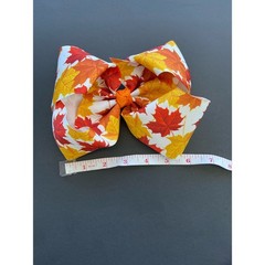 Autumn Princess Girly Orange Red & White Fall Leaves Clip Thanksgiving Hair Bow