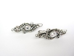 2 extra small silver clear stone leaf shaped hair clip barrette