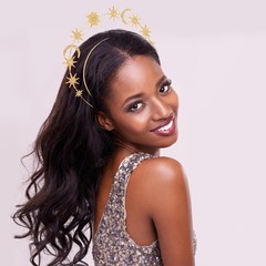 Halo Crown Headband Goddess Headpiece with Star Moon Design for , Celestial H…