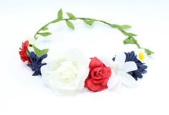 New Red White & Blue Flower Crown Headband #STKH0297