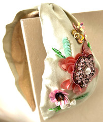 Powder Design Hand Embellished Floral Headband Sequin Bead Sage Pink Boho EUC