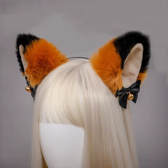 Cute Plush Cat Ear Bow Bell Headband Lolita Fox Ear Headdress Women Girl Masquer