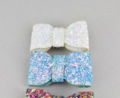 small glitter bow set barrette hair clip 1 5/8″ wide White Turquoise Multi Color