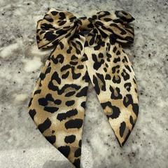 Classic Satin Animal / Leopard Print Brown and Cream Clip Bow Balletcore Grunge