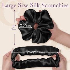 Silk Scrunchies Oversized 100% Mulberry: Large for 1 Count (Pack of 2) Black