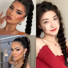 2Pcs Braided Ponytail Extensions with Hair Ties Soft Synthetic Natural black