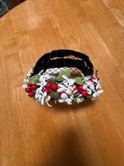 Vintage Style Floral Headpiece w/Red Berries and White Blossoms on Velvet Band