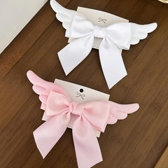 2 Pack Hair Bows with Angel Wings – Large 1 Count (Pack of 2), pink and white