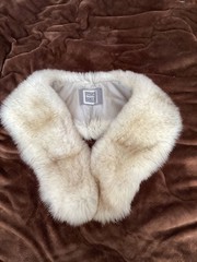 SAGA FOX Real Fur Shawl – White & Brown – 110-125cm Length