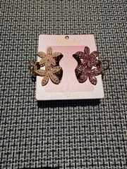 Natasha Flower Hair Clips 2-Pack Gold Pink Purple Rhinestone Beaded