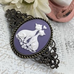 Large Cameo Hair Clip Barrette Wedding Birthday Gift Purple Cat Kitten Lover New