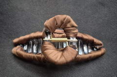 Large Brown Fabric Wrapped Clear Plastic Claw Hair Clip, Solid Classic