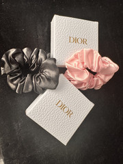 Christian DIOR Beauté Satin Hair Scrunchie Pink/Black w/original BOX