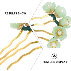 2pcs Jade Flower Hairpins Retro Traditional Side Combs Hanfu Bun Updo Holders Gr