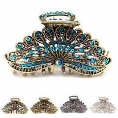 Woman Large elegant metal Peacock tail rhinestones crystal hair claw Clip pin