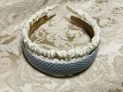 Blue Gingham & White Headband Casual Elegant Hairband Hair Accessory Set Of 2