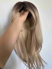 6.3″x6.3″ Brown Ombre Blonde Heat Resistant Synthetic Hair Topper Clip in 18″