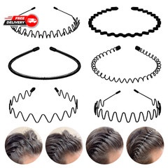 6PCS Metal Hair Bands, Spring Wavy Hoop Unisex Black Headband Slicked Back Non S