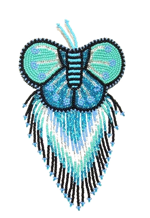 Barrette Beaded Butterfly w Fringe French clip closure Hair accessory #52