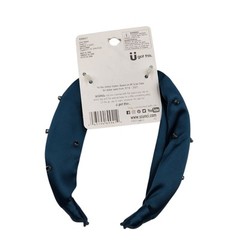 Scunci Deep Teal Fabric Hair Headband and Button Hairband Set with Jewels Bundle