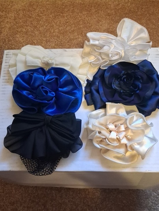 Satin Floral Hair Clips – Navy, Royal Blue, Ivory & Black