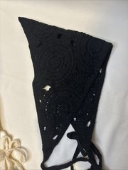 Black Beige Crochet Triangle Head Bandana for Women Teens Bohemian Boho Casual