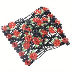 6-Pack Magic Stretch Hair Combs Floral Beaded Hair Clips fits Daily Hair Styling