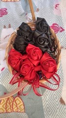 4pcs red & Black Ribbon Rose Bow Barrettes Hair Clips Set, Floral Solid Women