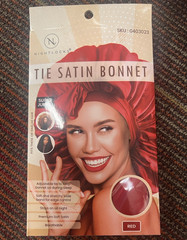 Night Locks Satin Bonnet with Tie Red Breathable Elastic Band for Women