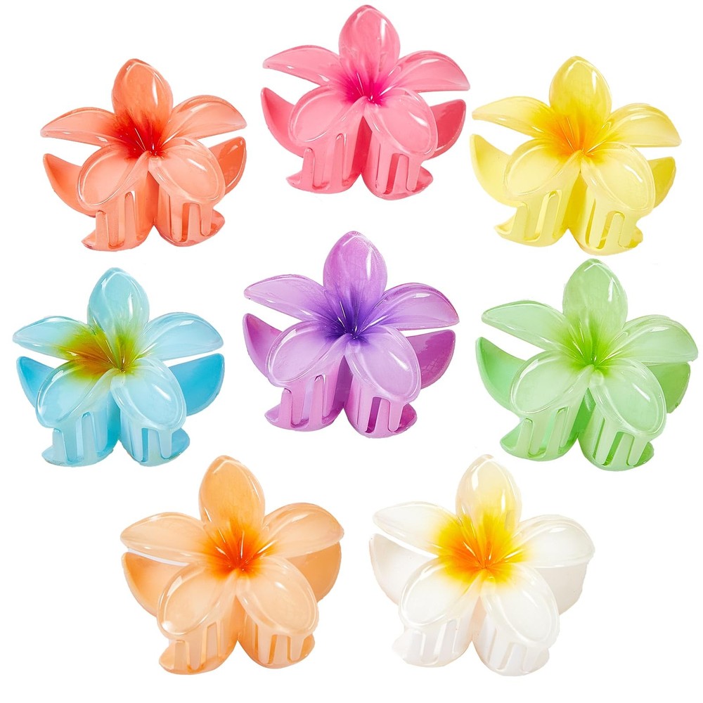 Flower Hair Claw Clips for Women, 8 1 Count (Pack of 8), Hawaiian-8 Colors