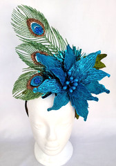 Headdress Women Adult Holiday Party Poinsettia Peacock Blue Green New Years USA