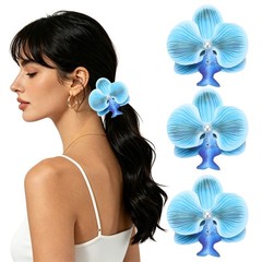 Orchid Flower Hair Clips (3.5 Inch) 3Pcs, Hair Flowers for Women, Light Blue