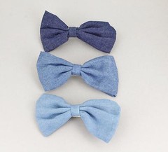 Lt Blue denim chambray barrette fabric bow metal hair clip barrette hair 4″ wide