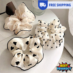 3pcs Heart Polka Dot & Flower Fashion Hair Scrunchies Ponytail Elastic Band
