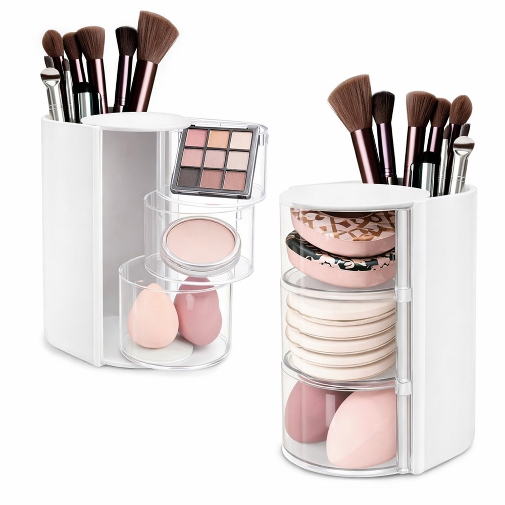 Hair Accessories Organizer with Brush Holder – Rotatable Makeup White
