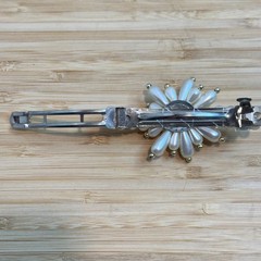 Pearl Flower Hair Barrette Clip White Faux Pearl Silver Tone Bridal Floral