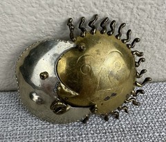Hair Barrette Hand Crafted Moon Sun Mixed Metals Artisan 3 3/8″ L 2 3/4″ W