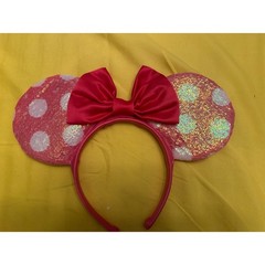 Disney Parks Pink Minnie Mouse Sequined Polkadots Light Weight Ears Headband