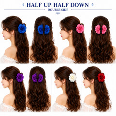 2PC Large Chiffon Rose Flower Hair Claw Clips Double-Sided Rose Hair Accessories