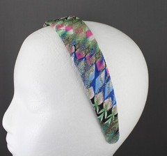 Blue Green Gold headband textured fabric covered hair band 1.25″ wide peacock