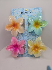 4 Piper K 4″ Iridescent Hibiscus Flowers Hair Claw Clips.