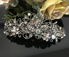 Antique Silver Tone Rhinestone clear crystal metal Hair Clip Barrette 280117