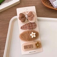 Korea Fashion Coffee Warm Color Basic Snap Baby Hair Drop Clips Wool Knit Hair C