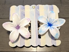 NEW Sunday State Metal Flower Hair Clips Set 2 Daisy Floral Blue Purple
