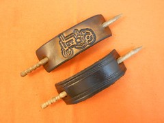 2 Leather Hair Barrettes w Sticks, Ponytail, Farm Tractor, Hand Crafted #294