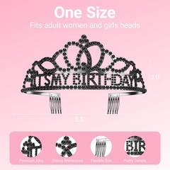 Birthday Tiara and Crown with Sash for Women Party A-Black