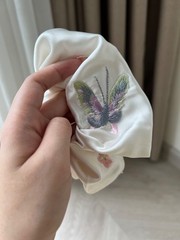 Large Butterfly Embroidery Scrunchie, Satin Hair Tie for Women, Vintage Style Gi