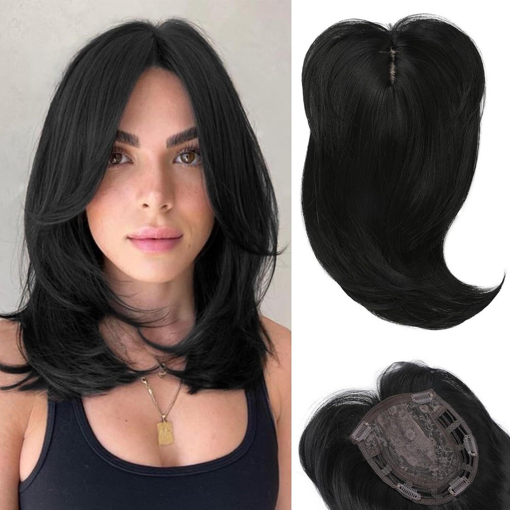 6.3″x6.3″ Brown Ombre Blonde Heat Resistant Synthetic Hair Topper Clip in 18″