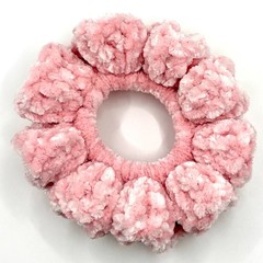Soft Pink Plush Crochet Velvet Scrunchies, Durable, Soft Polyester