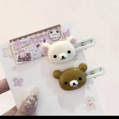 Cute Bear Face Cartoon Hair Clip Barrettes Set White & Brown Plastic | Women